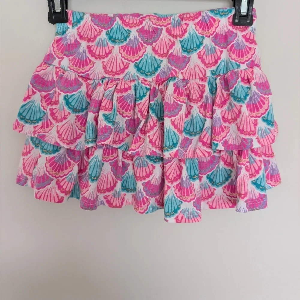 Tommy Bahama Girl's Skirt Ruffle Metallic Tie Skort Lined Seashells Size Medium